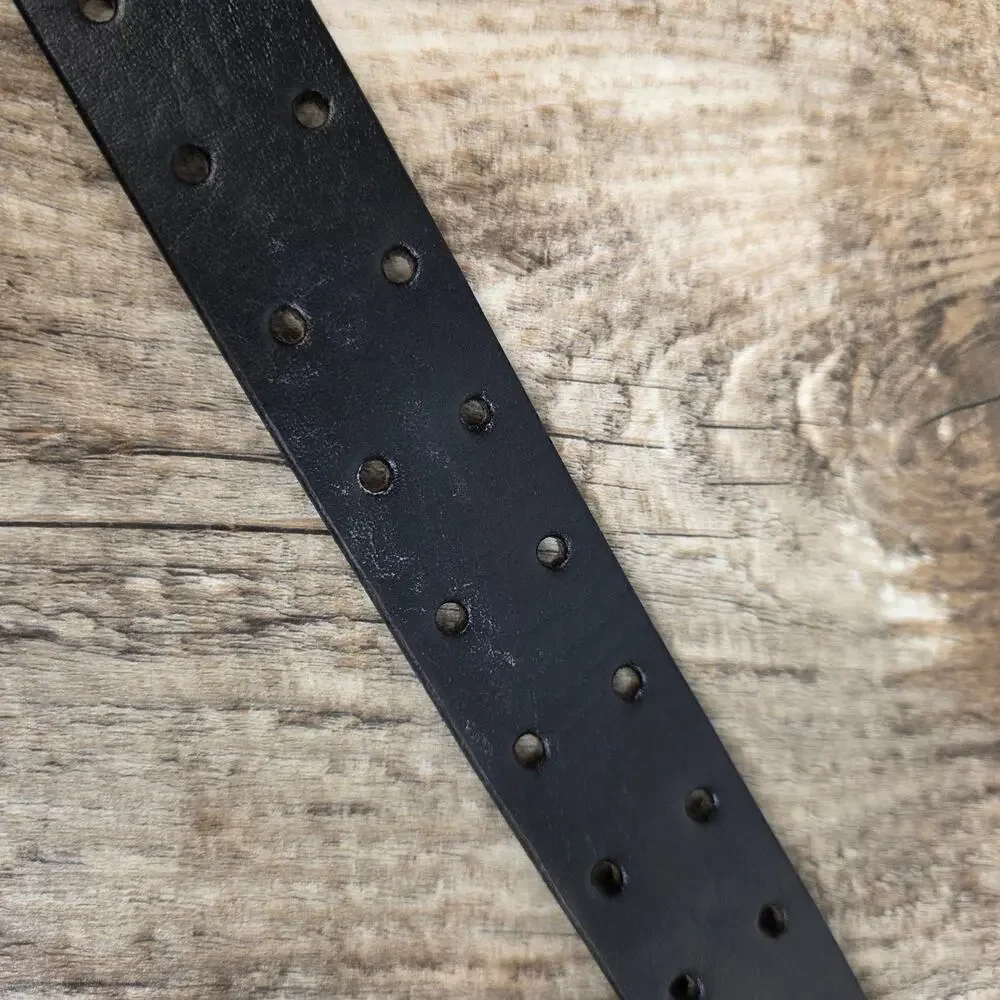 Black Leather Double Hole Belt Unisex Punk Grunge Goth Made in India